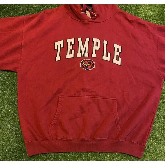 Temple Owls hoodie mens extra large red vintage Y2K sweatshirt football 31 - Picture 4 of 12